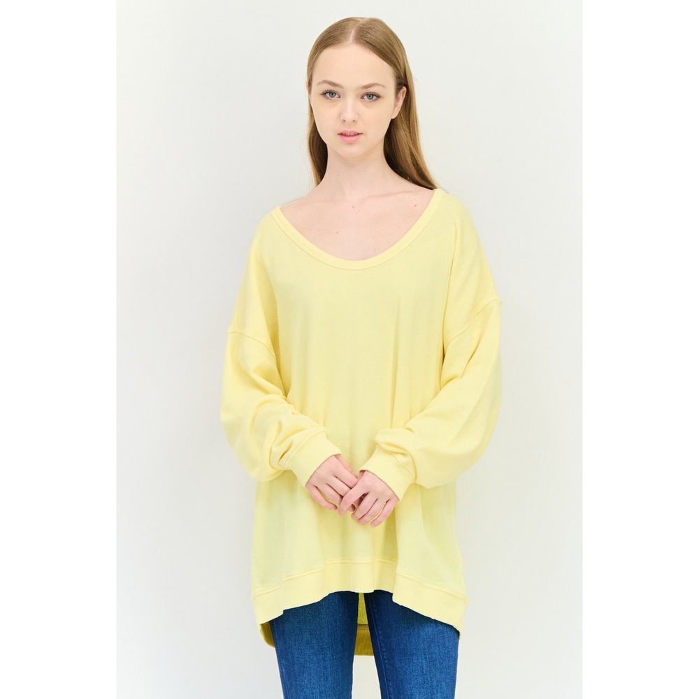 Aerie Beach Daze Yellow Terry Sweatshirt Oversized Graphic Pullover Small